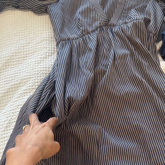 LA LIGNE Gitane Ruched Striped Cotton-Blend Dress size medium w/ pockets - Picture 7 of 12